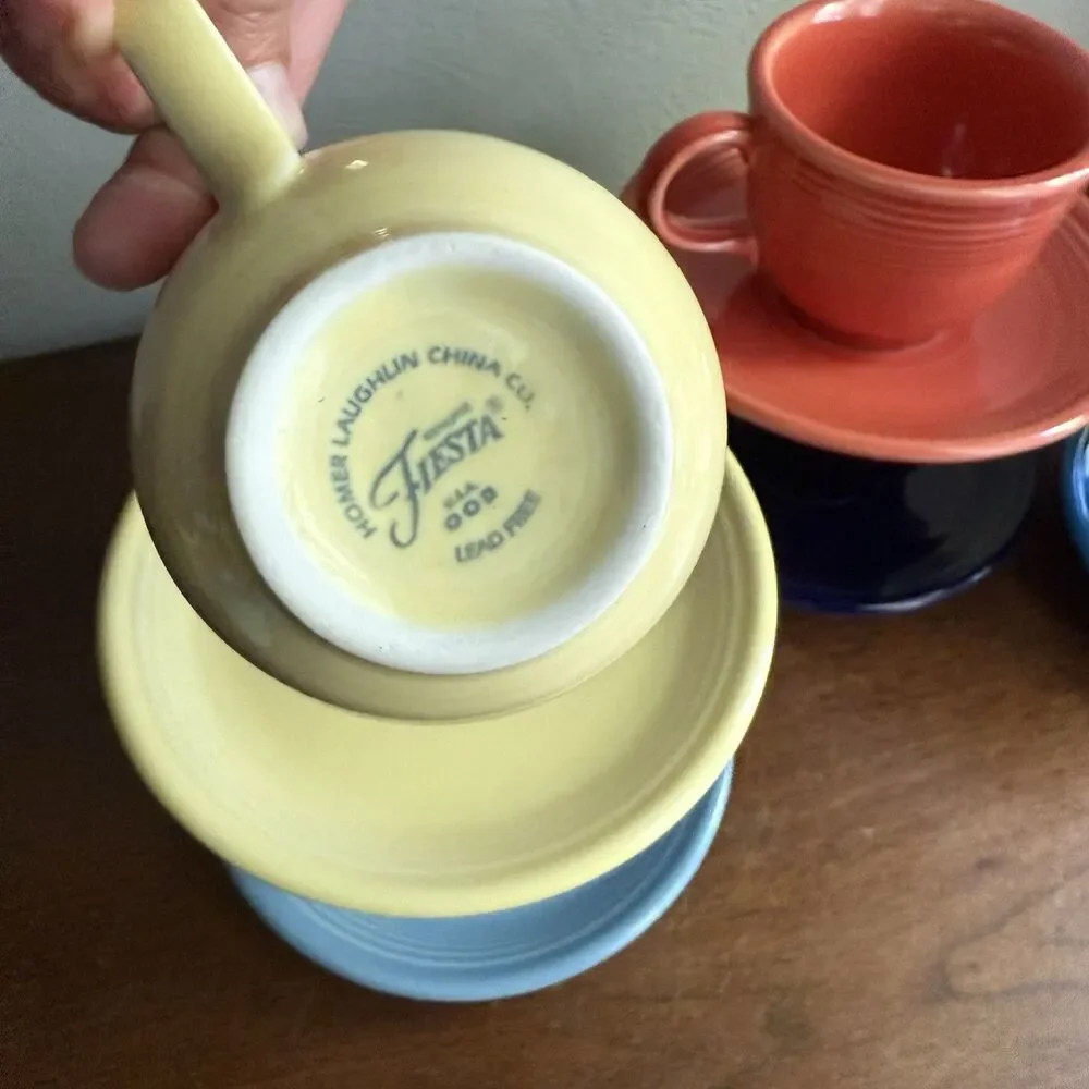 Fiestaware Lot of 6 Tea Cups & Saucers Fiesta Homer Laughlin Multicolor